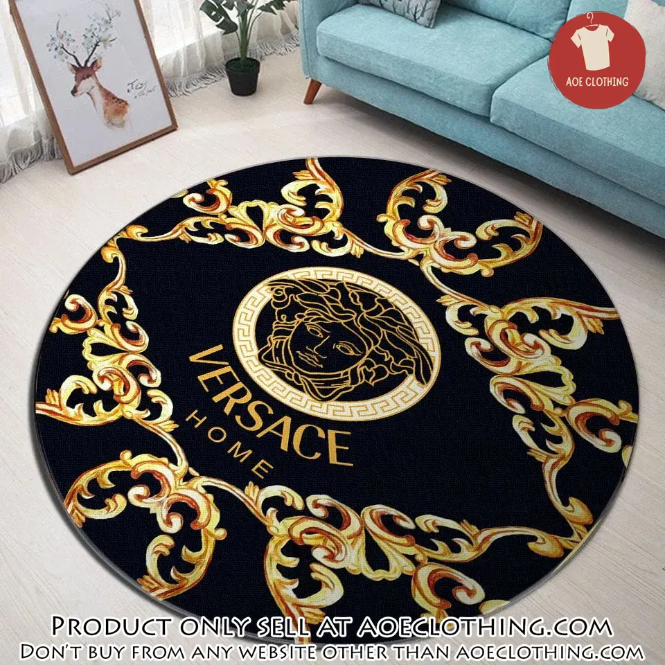 Versace medusa golden pattern black luxury brand fashion round rug carpet home decor special gift ldg aoe1511136